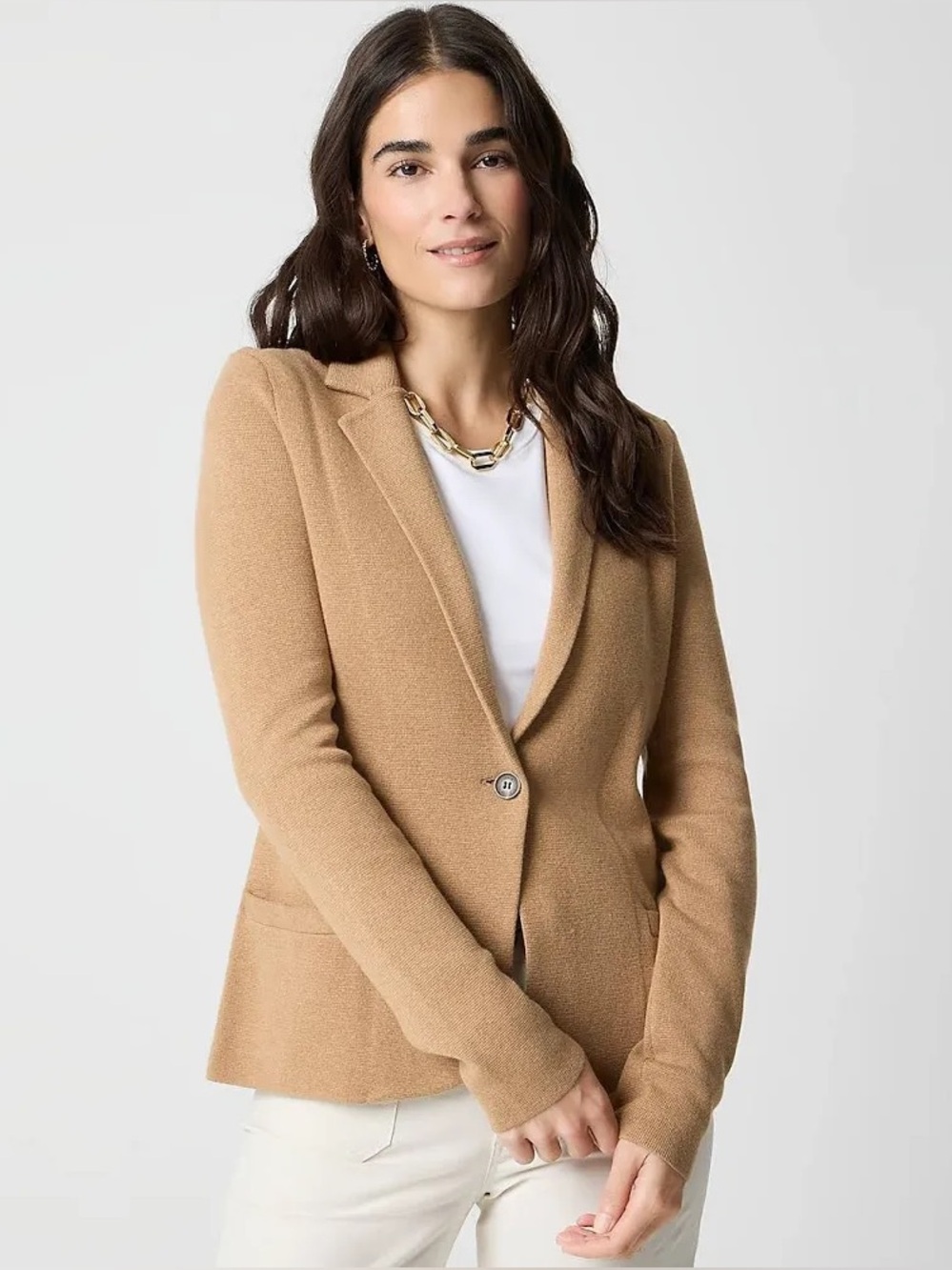Classic Tan Women's Jacket - Single Button Sweater Blazer